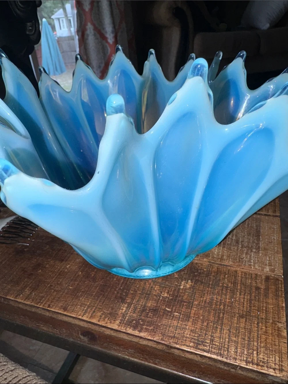 Vintage Stunning Fostaria Art Glass Blue Aqua Decorative Bowl - Home Accents